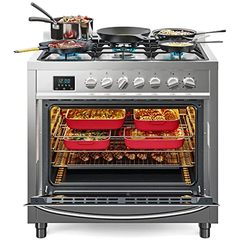 KoolMore 36 Inch Dual-Fuel Range Cooktop Stove with Freestanding Legs, Convection Cooking, and Large Capacity Stainless Steel Oven, Supports NG or LG, 4.3 cu. ft. (KM-FR36DF-SS) - Image 4