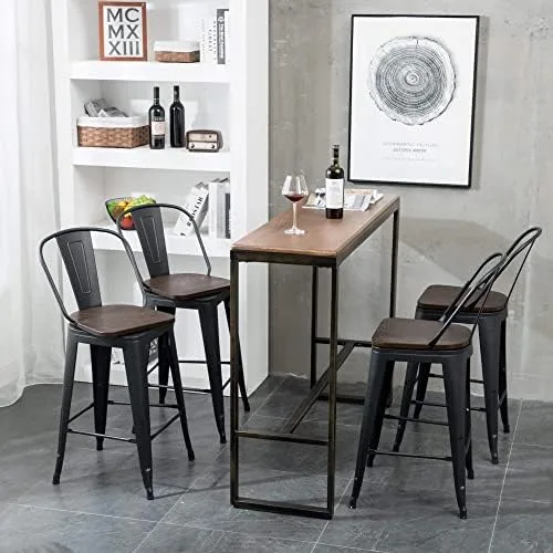 Aklaus Swivel Metal Bar Stools with Backs Counter Stools Set of 4 Counter Height Stools High Back Bar Chairs 24 Inch Barstools Farmhouse Matte Black - Image 7