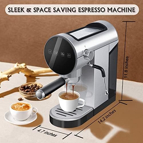 skyehomo Espresso Machine, 20 Bar Espresso Coffee Maker with Milk Frother Steamer, Espresso and Cappuccino latte Maker, Espresso Coffee Machine with Digital Touch Panel, 1250W, Stainless Steel - Image 9
