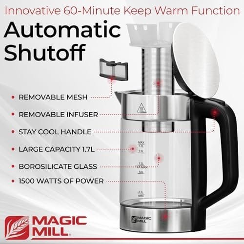 Magic Mill Pro Electric Kettle with tea Infuser and Temperature Control - Keep Warm Function, Rapid Boil, Automatic Safety Shut Off, BPA Free, No Plastic on Water, British Patent Technology,Large 1.7L - Image 3