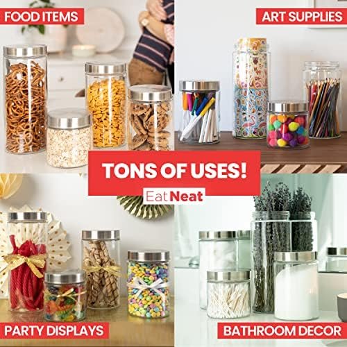 EatNeat 4 Piece Beautiful Glass Kitchen Canisters with Stainless Steel Lids - Premium Glass Food Storage Containers, Versatile Cereal, Flour, Coffee, Snacks Container Jars for Kitchen Organization - Image 5