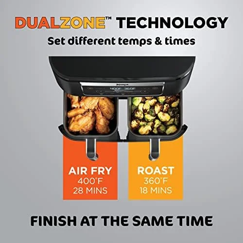 Ninja DZ090 Foodi 6 Quart 5-in-1 DualZone 2-Basket Air Fryer with 2 Independent Frying Baskets, Match Cook & Smart Finish to Roast, Bake, Dehydrate & More for Quick Snacks & Small Meals, Black (Renewed) - Image 6