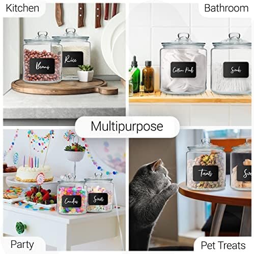 Set of 2 Glass Cookie Jars + Labels & Marker - 1 Gallon Canister Sets for Kitchen Counter with Airtight Lids, Sugar Packet Holders Food Storage Containers with Lids Airtight for Pantry, Flour, Sugar, - Image 5