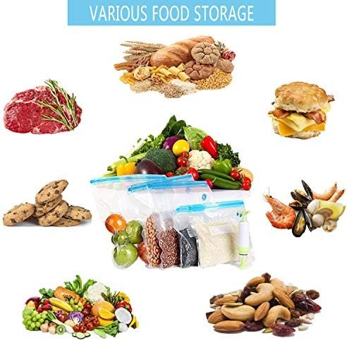 Sous Vide Bags 20pack Reusable Vacuum Food Storage Bags with 3 Sizes Vacuum Food Bags,1 Hand Pump,4 Sealing Clips for Food Storage and Sous Vide Cooking (Blue Kit) - Image 6