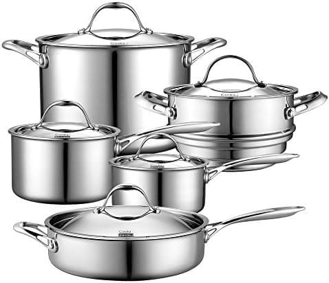 Cooks Standard 10 Piece Multi-Ply Clad Cookware Set, Stainless Steel - Image 2