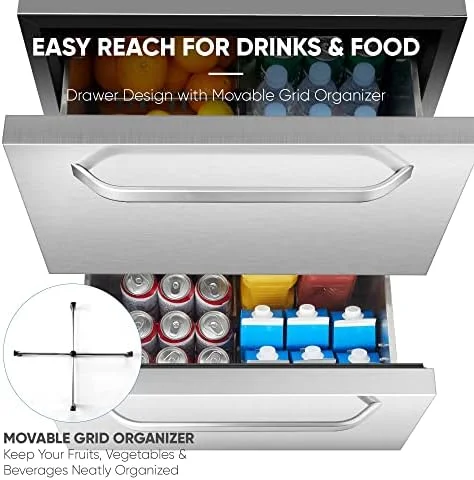 ICEJUNGLE Stainless Steel Refrigerator, Undercounter/Built-in 24" Refrigerators with 2 Drawer, Full Size Fridge for In/Outdoor Use, Premium Stainless Steel Fridge with Advanced Cooling System - Image 3