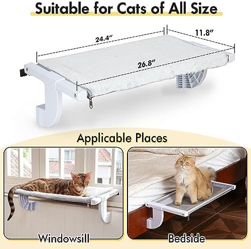 Zoratoo Window Sill Mount Cat Perch for Indoor Cats, One-Step Sliding Adjustment Cat Hammock Window Seat with Removable Two Fabrics Covers, No Suction Cups Cat Beds for Windowsill & Bedside (L) - Image 7