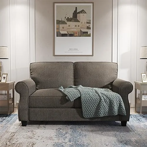ZeeFu Loveseat Sofa Couch 56" Mid Century Brown Striped Decorative Velvet 2 Seat Small Sofa Couch Furniture, Easy to Install Soft Sofa Couch for Small Spaces Living Room Bedroom Apartment Office - Image 5