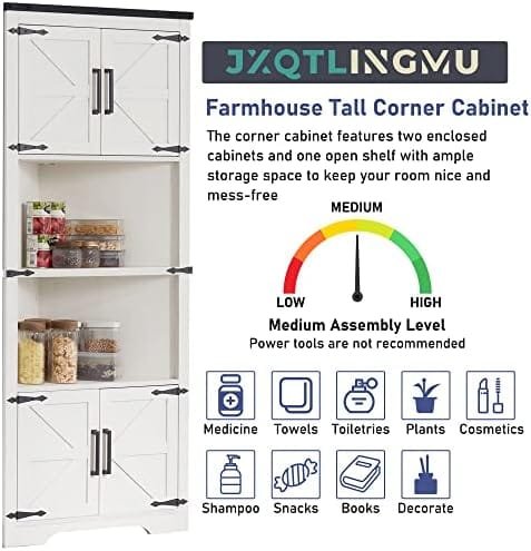 JXQTLINGMU Farmhouse Corner Cabinet, Tall Corner Bathroom Storage Cabinet with Barn Door Design & Adjustable Shelves, for Laundry Room, Living Room, Kitchen,(White) - Image 8