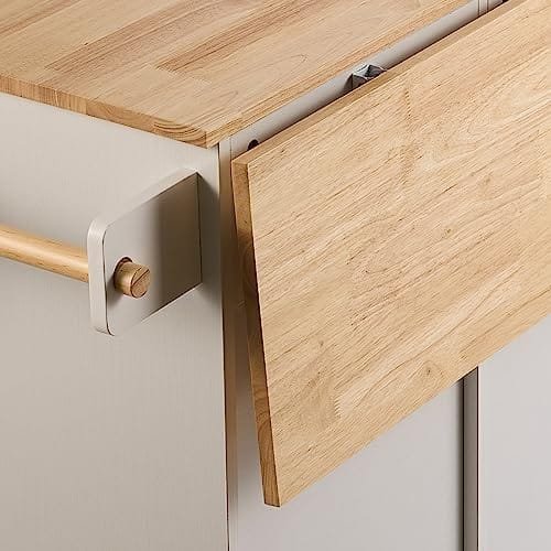 VEVOR Kitchen Island Cart with Solid Wood Top, 45.3" Width Mobile Carts with Storage Cabinet, Rolling Kitchen Table with Spice Rack, Towel Rack, Drop Leaf and Drawer, Portable Islands on Wheels, White - Image 11