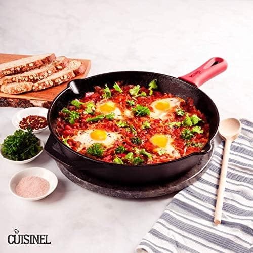 Cuisinel Cast Iron Skillet - 12-Inch Frying Pan with Assist Handle and Pour Spouts + Silicone Grip Holder Cover - Preseasoned Oven Safe Cookware - Indoor/Outdoor Use - Grill, Stovetop Safe - Image 5