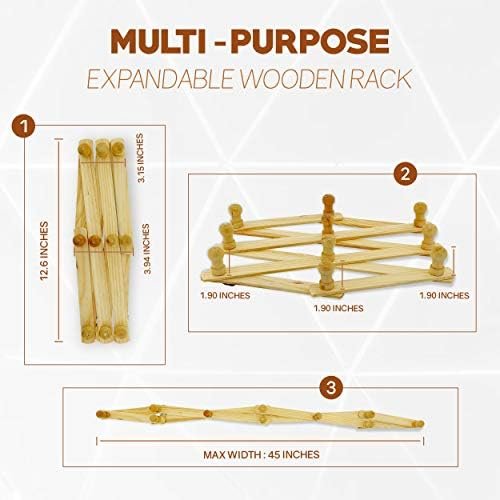 RAM-PRO Accordion Style Wood Expandable Rack Hat, Cap, Belt, Umbrella Coffee Mug Wall Wooden Pegs - Image 3