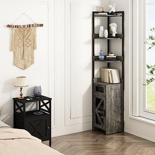 LDTTCUK Corner Cabinet, 7-Tier Corner Shelf with Drawer, 72" Tall Corner Bookshelf Corner Display Storage Cabinet for Living Room, Bedroom, Office, Small Space, Grey - Image 6