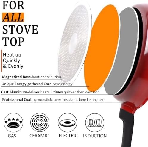 Non Stick Frying Pan with Lid, 11 IN 100% PFOA Free Saute Pan for Cooking, 5 Quart Food Grade Aluminum Chef Pan for Kitchen, Gas, Stove Top, Induction Deep Pan Easy to Clean, Large Skillet for Gift - Image 5