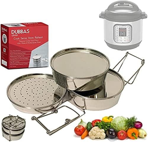 Dubbas - Premium Quality 3 Tier Stainless Steel Stacking Insert Pans/Steamer Compatible with 6 & 8 Quart Instant Pot Cooker PIP w/Lids/Plates & Trivet/Sling to Cook, Serve, Store & Reheat - Image 2