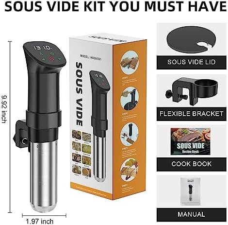 Sous Vide Machine-Suvee Cooker-Rocyis Sous Vide Kit with Lid, Recipes-1000W Fast Heating Immersion Circulator/Accurate Temperature and Timer/Digital Touch Screen, Stainless Steel (US Standard) - Image 7