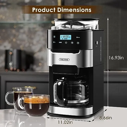 10-Cup Drip Coffee Maker with Touch Screen,Built-In Burr Coffee Grinder, Automatic Grind and Brew,Warming Plate for Home and Office,1.5L Large Capacity Water Tank, Removable Filter Basket, 900W - Image 8