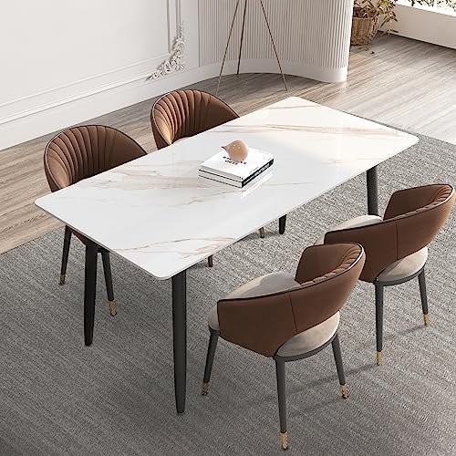 Dining Table 55"Inches Rectangle Marble Kitchen Table,White Dining Room Table with Sintered Stone Top and Metal Legs,Mid Century Modern Dinner Table for Dining Room - Image 2