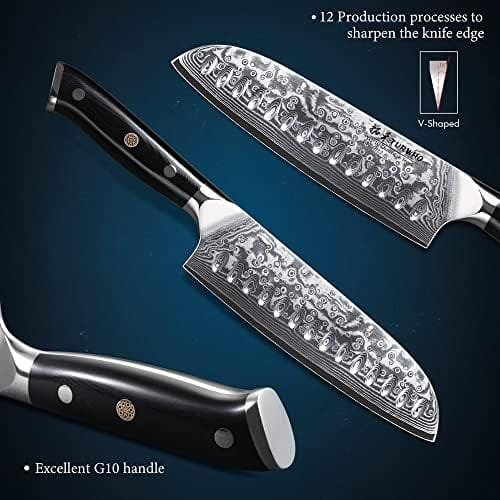 TURWHO Professional Santoku Knife 7 inch - Classic Damascus pattern Japanese VG-10 Steel Chef Knife - Image 6