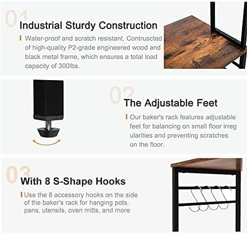 Iwell Kitchen 6-Tier Baker's Rack, Microwave Stand, Coffee Bar Cabinet with Wine Rack, Utility Storage Shelf for Living Room, Dining Room, Vintage Brown - Image 5