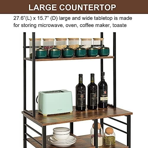 Iwell Kitchen 6-Tier Baker's Rack, Microwave Stand, Coffee Bar Cabinet with Wine Rack, Utility Storage Shelf for Living Room, Dining Room, Vintage Brown - Image 7