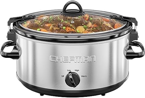 Chefman 6 Quart Slow Cooker with Locking Lid, Ceramic Crock with Portable Cook and Carry Travel Latching Lock, Large Easy Clean Dishwasher Safe Pot Insert, Manual 3 Heat Settings, Stainless Steel - Image 2
