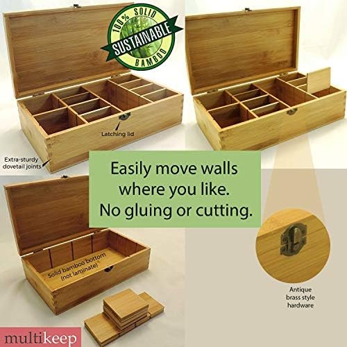 Cookbook People Multikeep Adjustable Tea Box 128 Tea Bag Storage Organizer Bamboo Latching Lid (Tea Filigree) - Image 4