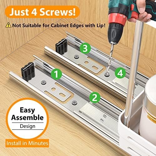 DABIGE Pull Out Spice Rack Organizer for Cabinet, Durable Slide Out Spice Racks Organizer, Easy to Install Spice Cabinet Organizers, 4.4''Wx10.5''Dx8''H, Each Tier Hold 10 Spice Jars - 2 Tier, White - Image 3