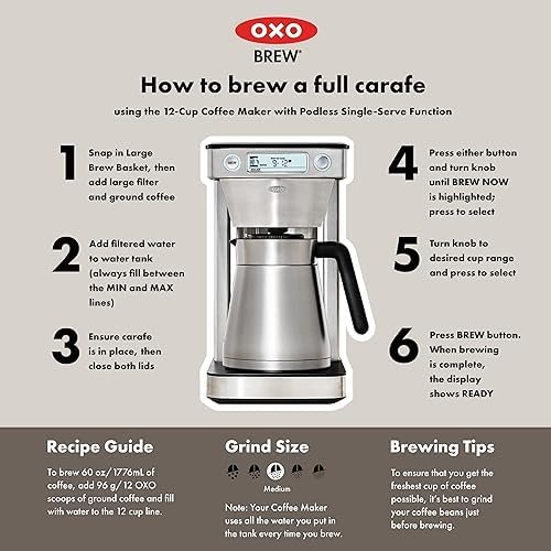 OXO Brew 12-Cup Coffee Maker With Podless Single-Serve Function,Silver - Image 10