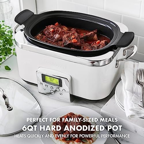 GreenPan Elite 8-in-1 Programmable 6QT Electric Slow Cooker,Dishwasher Safe Lid & Removable Crock, PFAS-Free Healthy Ceramic Nonstick Multi-Cooker,Sear, Sauté/Brown,Steam Basket,Roast, Cream White - Image 3