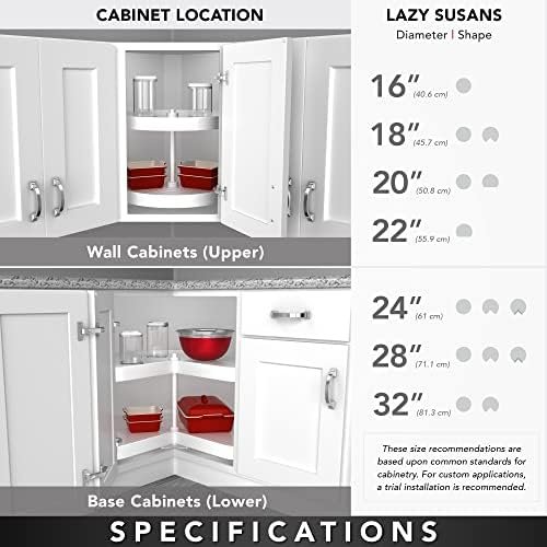 Rev-A-Shelf 2 Tier Kidney Cut Lazy Susan for Corner Base Cabinets, Plastic, 24" Double Shelf Swivel Kitchen Spice/Can Organizer, White, 3472-24-11-52 - Image 3