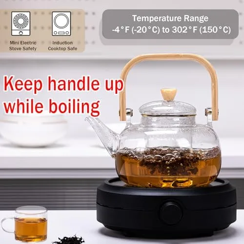 Motanber Glass Teapot|Stovetop & Microwave Safe Teapot|34oz(1000ml)|for Blooming flower tea and Loose Leaf tea Maker Set (1 teapot & 6 cups) - Image 4