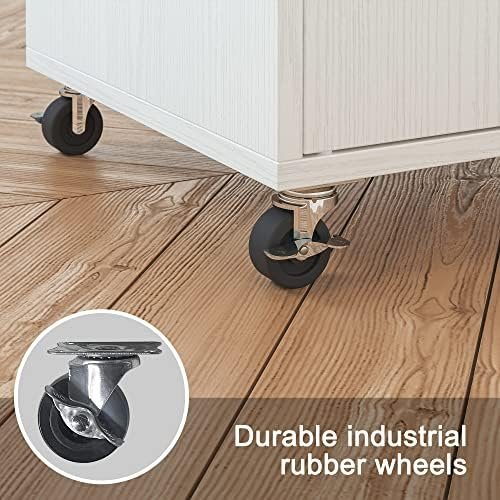 IRONCK Rolling Kitchen Island Cart with Drop-Leaf and Wine Rack, Microwave Rack Serving Cart on Wheels with Drawer & Shelves & Spice Rack & Cup Hanging, White - Image 9