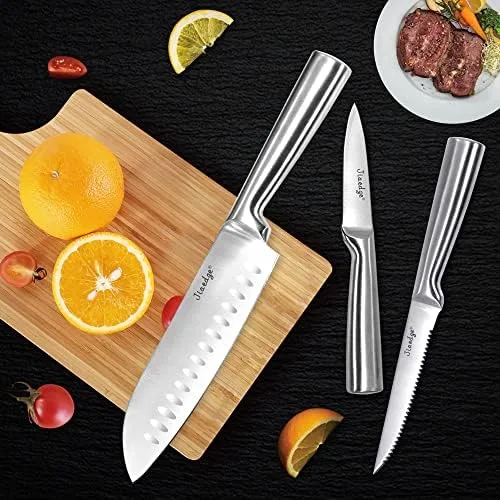 Knife Sets for Kitchen with Block, Jiaedge 15 Pieces German High Carbon Stainless Steel Knives Set with Built-in Sharpener for Cooking & Cutting, Dishwasher Safe, (Black&Silver) - Image 6