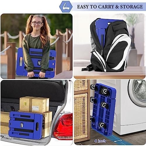 SOYO Folding Hand Truck, 500lbs Heavy Duty Dolly, Portable 6 Wheels Collapsible Luggage Cart with 2 Elastic Ropes for Moving, Travel, Shopping, House Office Use, Blue - Image 6