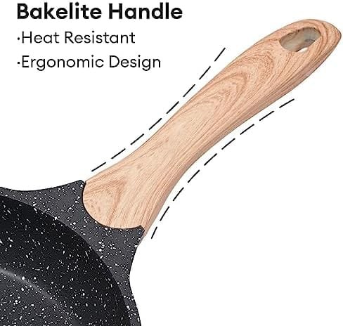 JEETEE Nonstick Pan, Nonstick Stone Frying Pan, Nonstick Omelette Skillet with Soft Touch Handle, 3-Piece Cookware Set Induction Compatible -8 Inch-9.5 Inch-11 Inch, Grey - Image 7