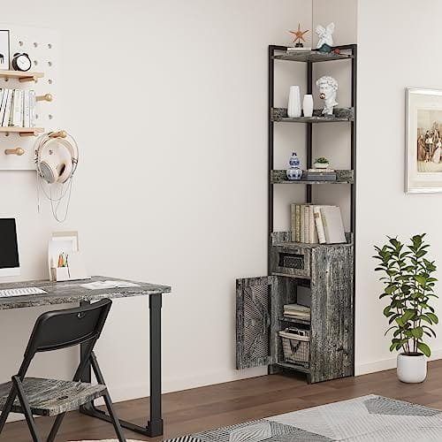 LDTTCUK Corner Cabinet, 7-Tier Corner Shelf with Drawer, 72" Tall Corner Bookshelf Corner Display Storage Cabinet for Living Room, Bedroom, Office, Small Space, Grey - Image 5