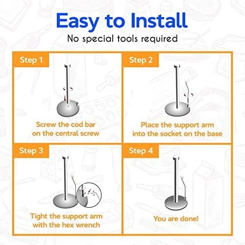 Skyway Goods - Stainless Steel Paper Towel Holder, Paper Towel Stand with Weighted Anti-Slip Base, Sleek Kitchen Countertop Paper Towel Holder, Space-Saving Paper Towel Holder, Light Marble Base - Image 8