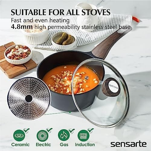 SENSARTE Pots and Pans Set Nonstick, 14 Pcs Induction Kitchen Cookware Sets, Non-toxic Non Stick Cooking Set with Frying Pans Set & Saucepan, PFOA PFOS APEO Free - Image 6