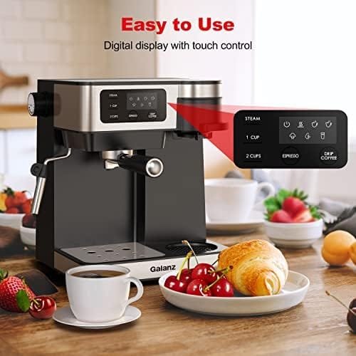 Galanz 2-in-1 Pump Espresso Machine & Single Serve Coffee Maker with Milk Frother, Latte, Cappuccino Machine, 1.2L Removable Water Tank, LED Display Touch Control, Black Stainless Steel Trim - Image 4