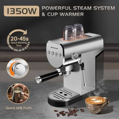 Seeutek Espresso Machine, 20 BAR Espresso Maker with Milk Frother Steam Wand, Compact Espresso Coffee Machine with 30oz Removable Water Tank, 1350W, Cappuccino/Latte Machine for Home - Image 4