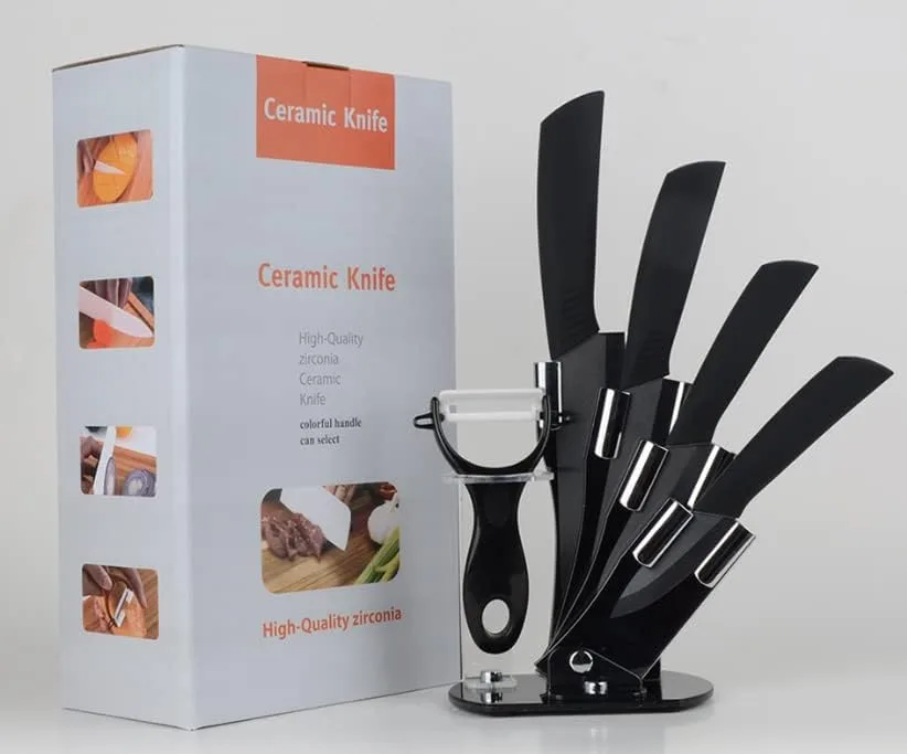 CHUYIREN Ceramic Knife Set, Ceramic Knives with Block, Ultra Sharp Rust Proof Stain Resistant knife with Ergonomic Anti-slip Handle, 5 Pcs, Black - Image 9