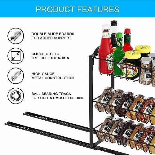 Pull Out 3-Tier Spice Rack - Sliding Organizer for Kitchen Cabinets, Under Sink Shelf, Slide Out Racks for Storage, Cabinet Organization in Kitchen, Heavy Duty Slide Out Seasoning Kitchen Organizer. - Image 4