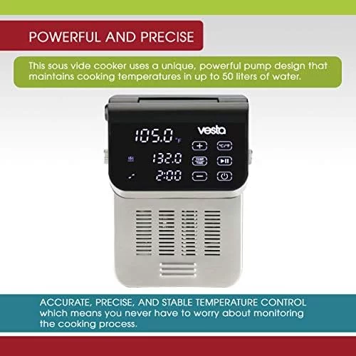 Sous Vide Precision Cooker by Vesta Precision - Imersa Expert | Powerful Pump Design | Accurate, Stable Temperature Control | Wi-Fi App Control | Touch Panel | 50 Liters | 1500 Watts - Image 4