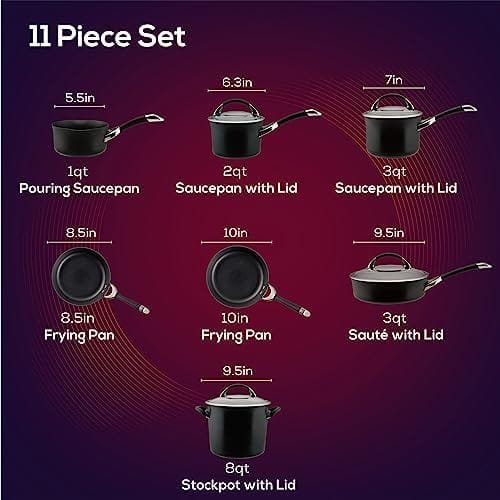 Circulon Symmetry Hard Anodized Nonstick Cookware Pots and Pans Set, 11-Piece, Black - Image 3