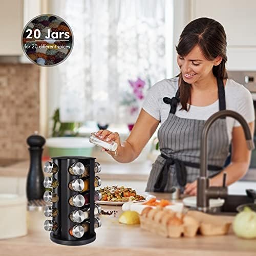 Baker Boutique Spice Rack, Spice Rack Organizer for Countertop, Rotating Spice Rack with Jars, Spinning Spice Rack Shelf, Revolving Spice Rack for Kitchen (Black) - Image 4