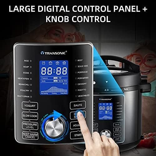 Transonic OPA160 Pressure Cooker Air Fryer Combo, 6 Quart 1500W Multi Cooker , All in 1 Pressure Cooker with Air Fryer Lid, Large LED Display, Black Metallic - Image 4