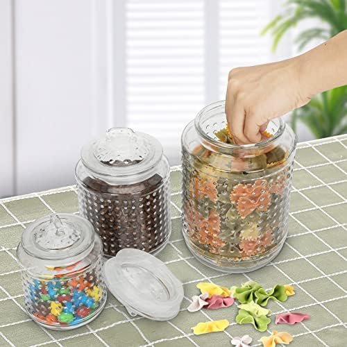 Glass Canisters Set with Airtight Seal Lids 3 PC, Large Kitchen Glass Food Storage Canisters in 71, 47, 23 ounces Embossed Design for Pasta Candy Pet Treats Flour Nuts(15 Free Food Storage Bags) - Image 6