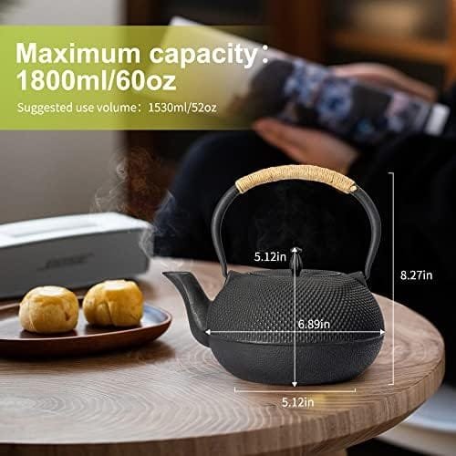 suyika Japanese Tetsubin Cast Iron Teapot Tea Kettle pot with Stainless Steel Infuser for Stovetop Safe Coated with Enameled Interior 60 oz / 1800ml - Image 7