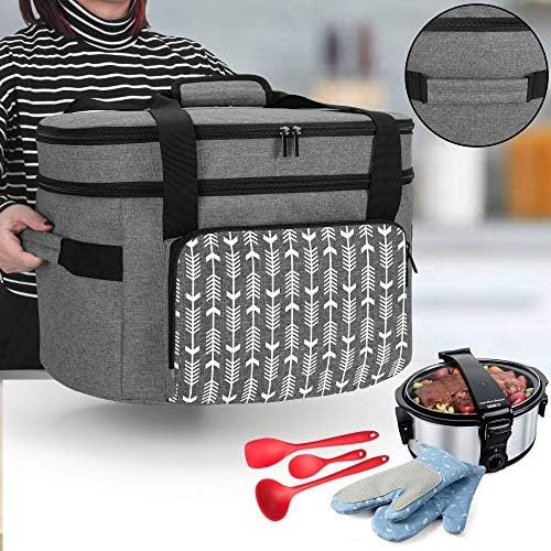 YARWO Slow Cooker Travel Bag with Bottom Board Compatible with Crock-Pot and Hamilton Beach 6-8 Quart Oval Slow Cooker, Double Layers Slow Cooker Carrier, Gray with Arrow (Bag Only, Patent Pending) - Image 3